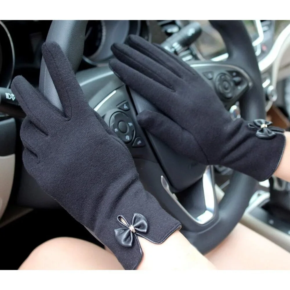 Women's Black Winter Warm Fleece Lining Gloves Driving Texting Touch Screen